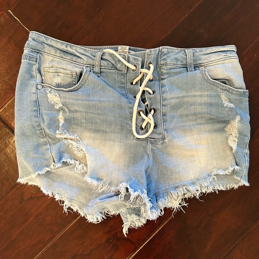 jean shorts with tie